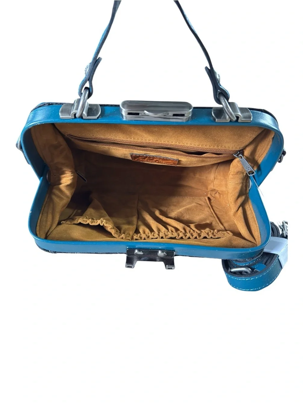 PATRICIA NASH ~ Burnished Tool Italian Leather Gracchi Satchel crossbody Teal